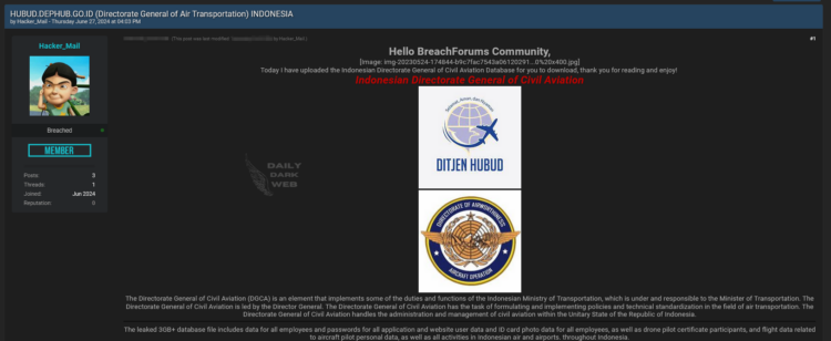 Indonesian Directorate General of Civil Aviation Database is Allegedly Leaked