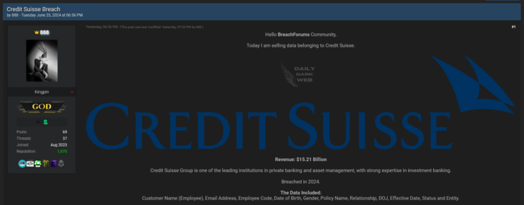 Alleged Credit Suisse Breach Appeared on a Dark Web Forum