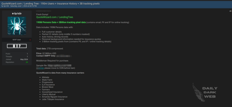 Threat Actor Allegedly Offers Data of QuoteWizard and Lending Tree for $2,000,000