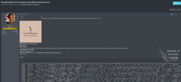 Threat Actor Allegedly Offers Database of Dkhoonemirates for $4,800