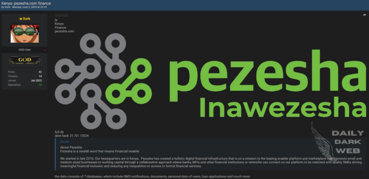 Threat Actor Claims to Sell Pezesha Database