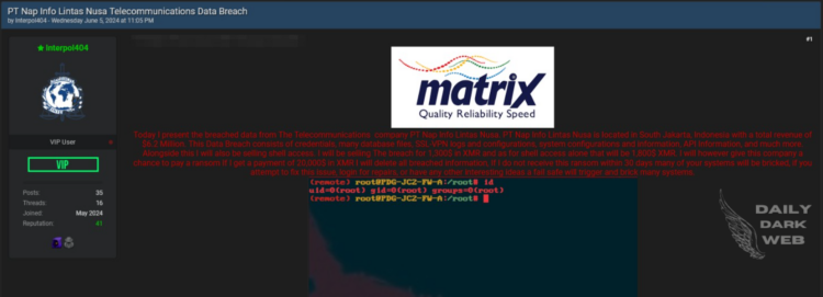 Threat Actor Allegedly Offers Database of PT Nap Info Lintas Nusa for $1,300