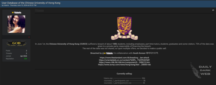 Alleged Data Breach at Chinese University of Hong Kong: 100,000 Records Compromised