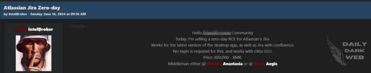 Zero-Day RCE Exploit of Atlassian Jira for Sale