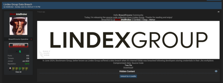 IntelBroker Claimed to Have the Source Code of the Lindex Group