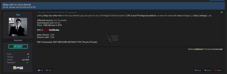 Alleged Linux 0-Day Published on a Dark Web Forum