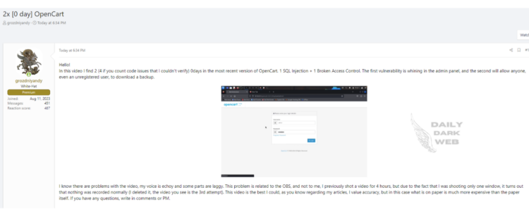 Alleged 0-Day Exploits for OpenCart