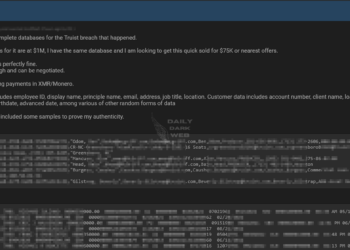Alleged Truist Databases are on Sale