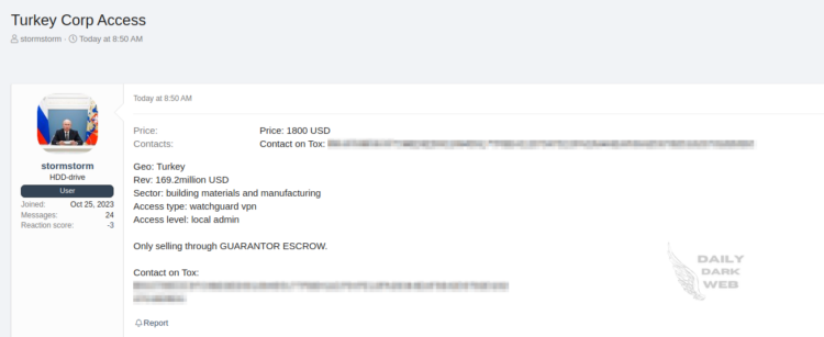 Alleged Access Sale for a Turkish Corporation