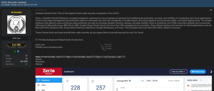 Alleged Cyber Attack on Zerto