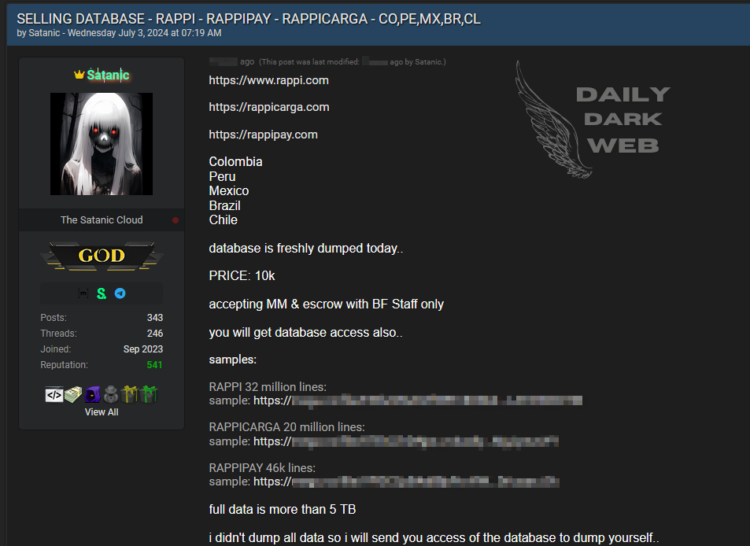 Threat Actor Claims to Sell 5TB Database of Rappi, RappiCarga, and RappiPay Across Multiple Countries