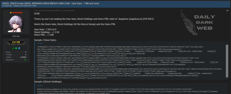 Threat Actor Claims Massive Data Breach at Angel One, Exposing Millions of User Records
