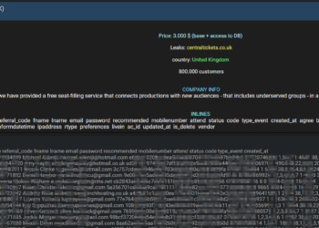 Threat Actor Claims to Sell Central Tickets Database and Access, Including 800,000 Customer Records, for $3,000
