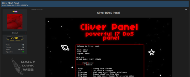 New DDoS Panel “Cliver” Announced by Threat Actor