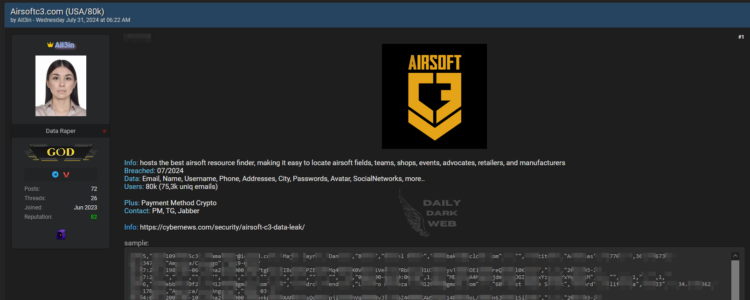 AirsoftC3 Allegedly Suffered Data Breach