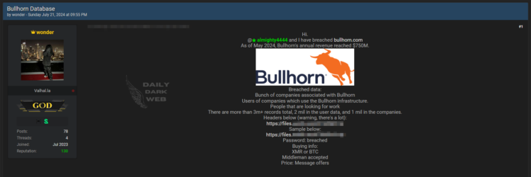 Bullhorn Database was Allegedly Breached