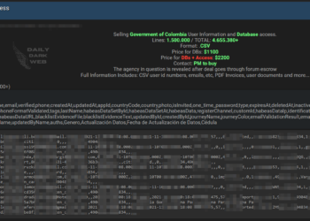 Alleged Data from the Government of Colombia and Database Access is For Sale