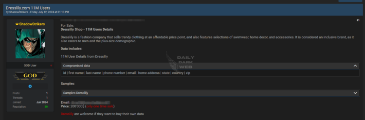 11 Million Dresslily User Details Allegedly for Sale on Dark Web