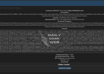 Alleged Hirelocker Application Database Published on a Dark Web Forum