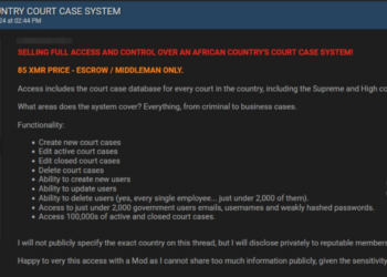 Threat Actor Claims to Sell Full Access and Control Over African Country’s Court Case System