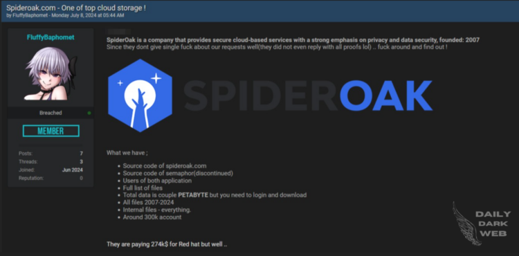 Threat Actor Claims to Sell Database of SpiderOak