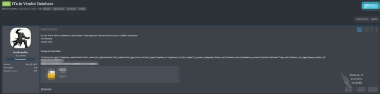 Threat Actor Claims to Leak Database of 1Tx.io