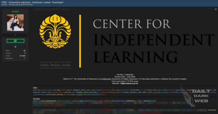 Threat Actor Claims to Have Leaked Database of Universitas Indonesia