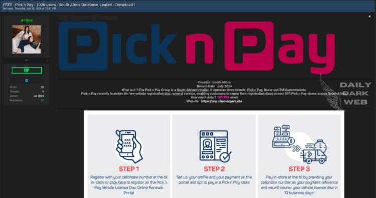 Threat Actor Claims to Have Leaked Database of Pick n Pay Group