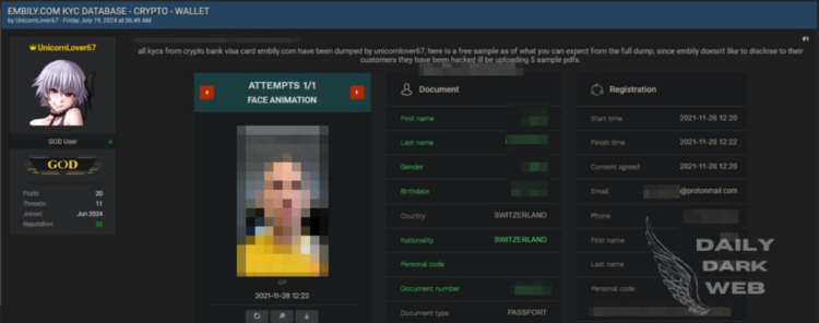 Threat Actor Claims to Have Leaked KYC Data of Embily Crypto and Fractal ID