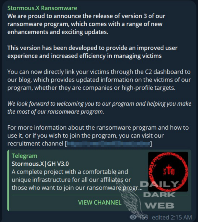 Stormous Announced the Release of Ransomware Program Version 3