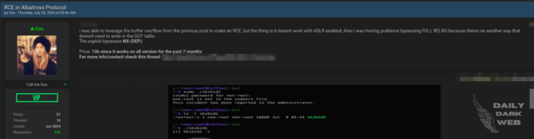 A Threat Actor Claims to Have RCE Exploit in Albatross Protocol, Selling for $10k
