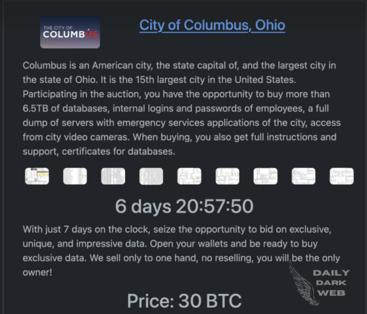 Rhysida Ransomware Group Allegedly Breached Sensitive Data of City of Columbus, Ohio