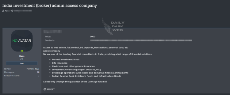 Alleged Access Sale for an Indian Investment Company