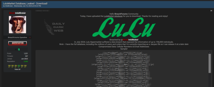 LuluMarket Database is Allegedly Compromised