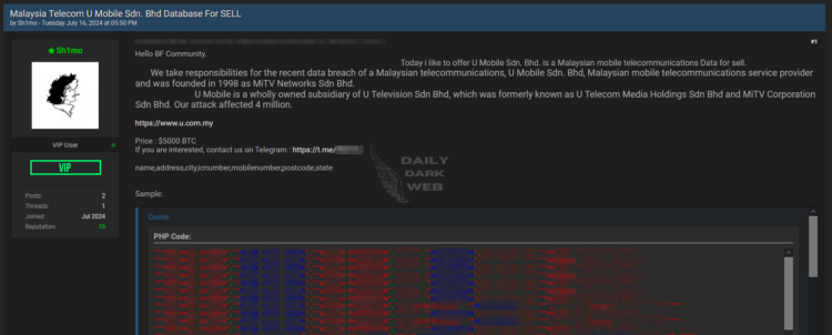 Malaysian Telecom Company U Mobile was Allegedly Breached