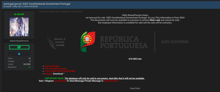 Data Belongs to XXIV Constitutional Government of Portugal is Allegedly Leaked