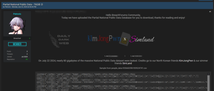 National Public Database Allegedly Partially Leaked