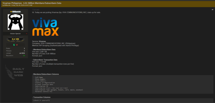 6.8 Million Vivamax Subscribers’ Data Allegedly For Sale