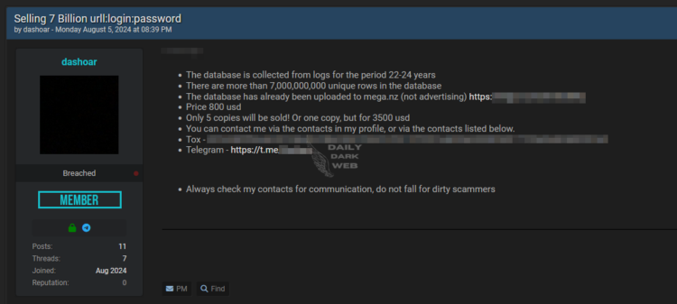 7 Billion Passwords Allegedly For Sale