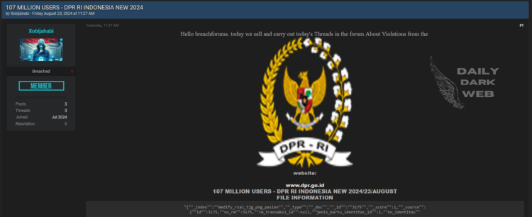 Threat Actor Claims to Sell Data of 107 Million DPR RI Users for $100,000