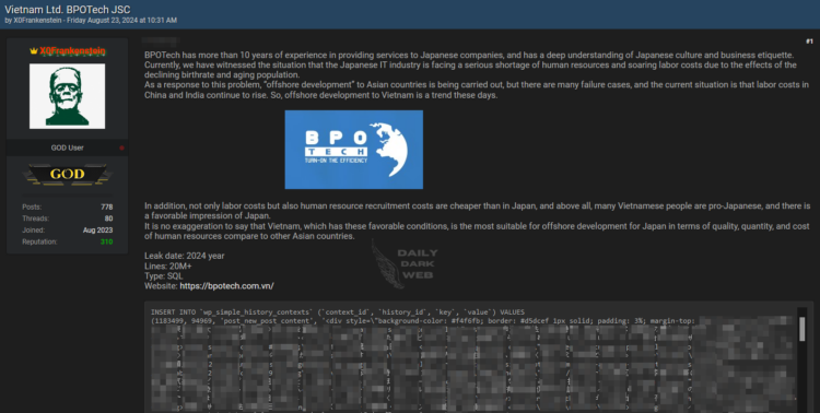Vietnamese IT Firm BPOTech Allegedly Breached
