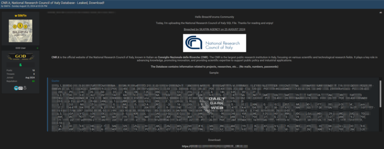 National Research Council of Italy Allegedly Breached