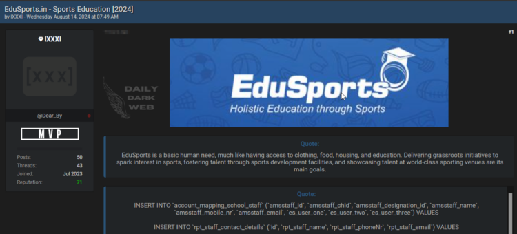 Alleged EduSports Breach Leaked 70K Rows