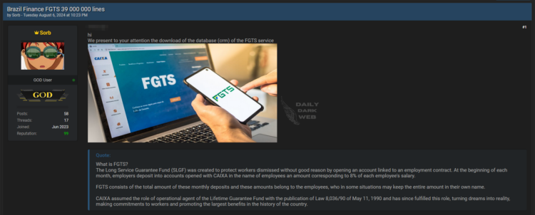 Brazil FGTS Allegedly Breached 39M Entries Compromised