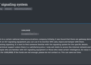 Threat Actor Allegedly Selling Access to National SS7 Signaling System for $1 Million