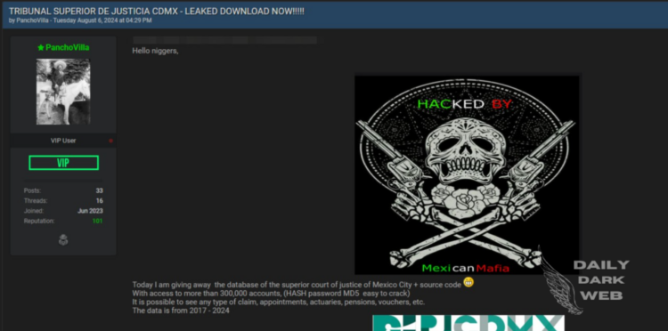 Threat Actor Claims to Breached Tribunal Superior de Justicia CDMX Database