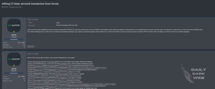 Threat Actor Claims to Sell Over 600,000 Indian Credit Card Records