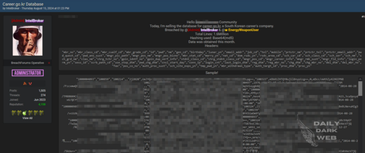 Threat Actor Claims Breach of South Korean Career Site Database