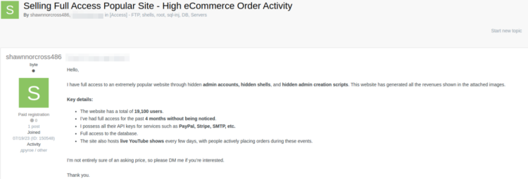 Threat Actor Claims to Have Access to a Popular E-commerce Website